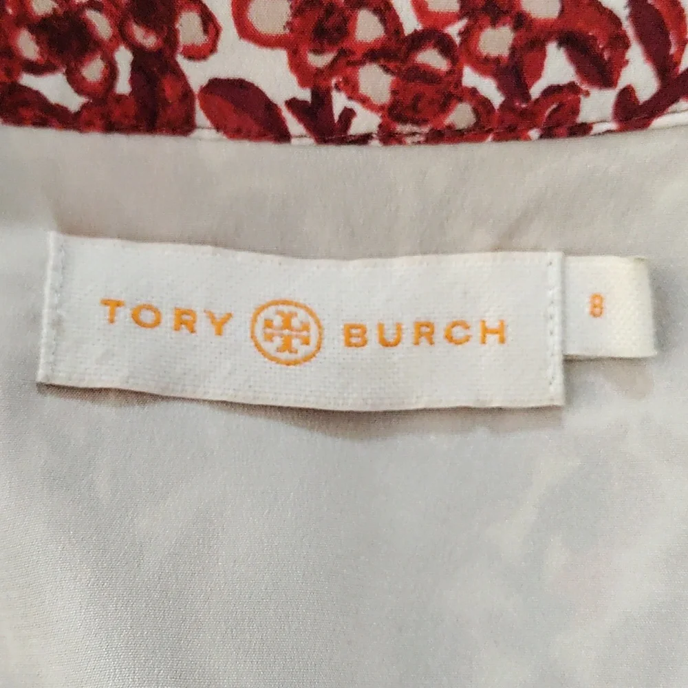 7131 Tory Burch red and burgundy floral L/S silk blouse 8